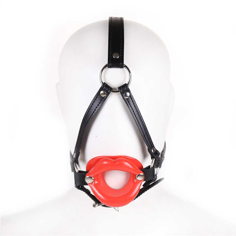 Sex Toys Massager Vibrator SM for Women Open Mouth Red lips Silicone Gag Erotic products BDSM Bondage Fetish Black leather toys-image-845976929