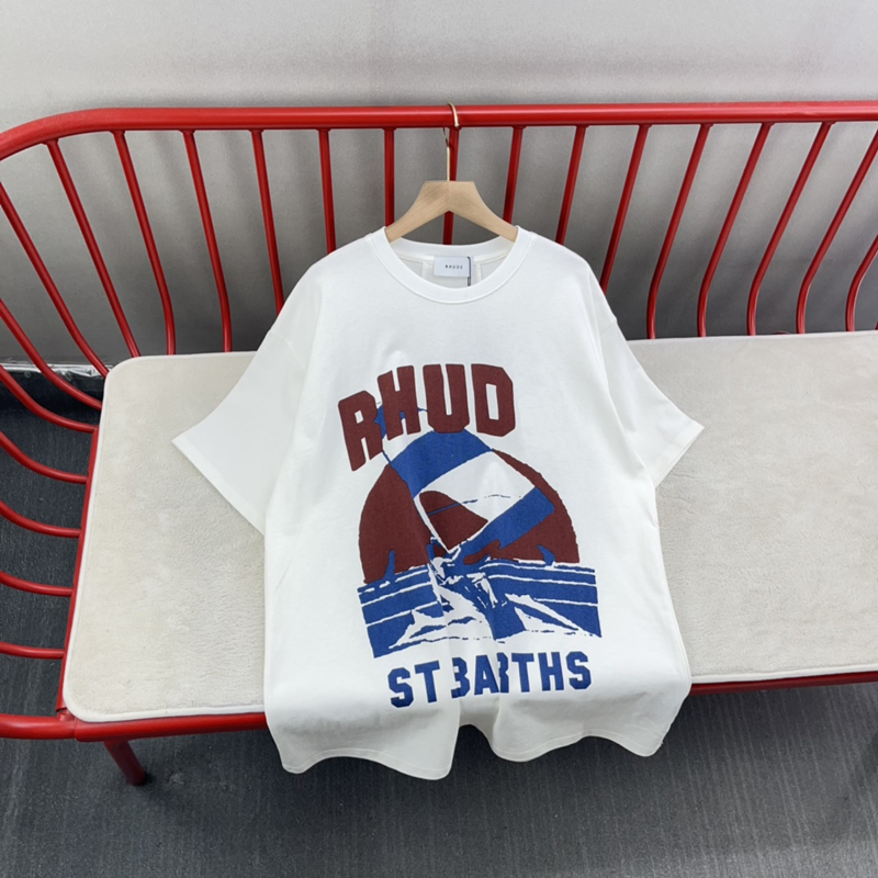 

23ss Spring Summer Sail Boat Print Tee T shirt Paint Europe Skateboard Men Women Casual US Size Tshirt 740, White