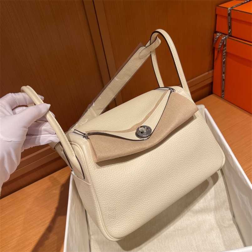 

Designer Bags Lindys Handbags Home H highend wax thread sewing manual Baolindi headband cowhide handbag single shoulder bag 26 cream white, Cream silver buckle