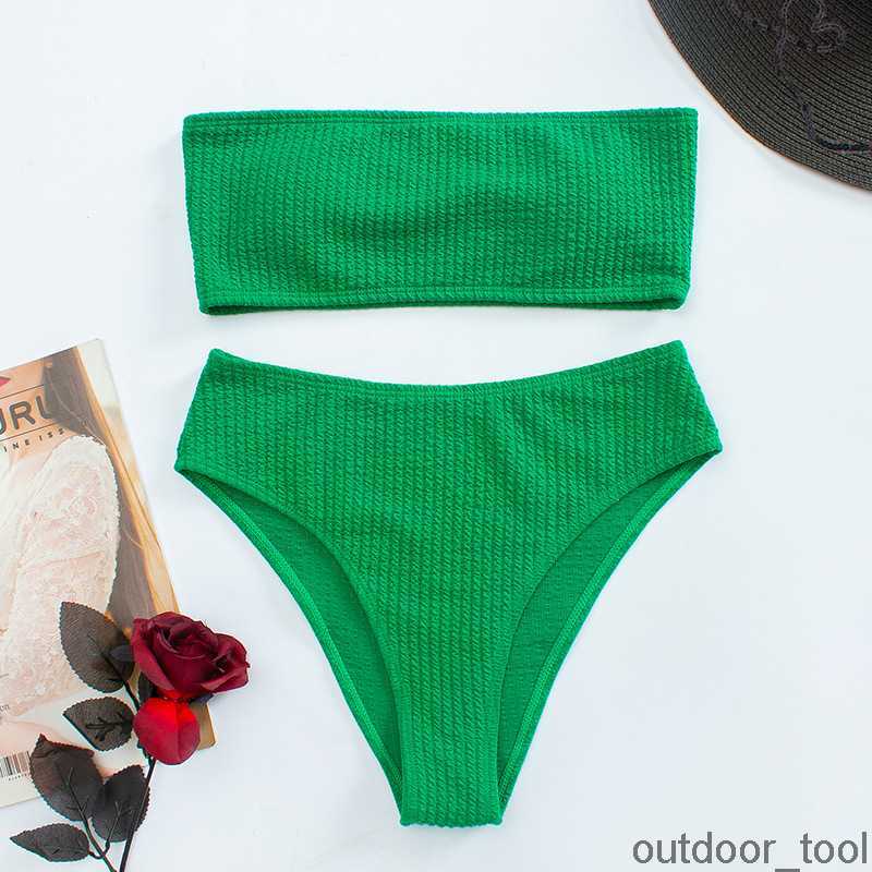 

2023 Bandeau Bikin Sexy Bikini Set High Waist Women Swimsuit Solid Female Swimwear Beachwear Brazilian Swimming Suit