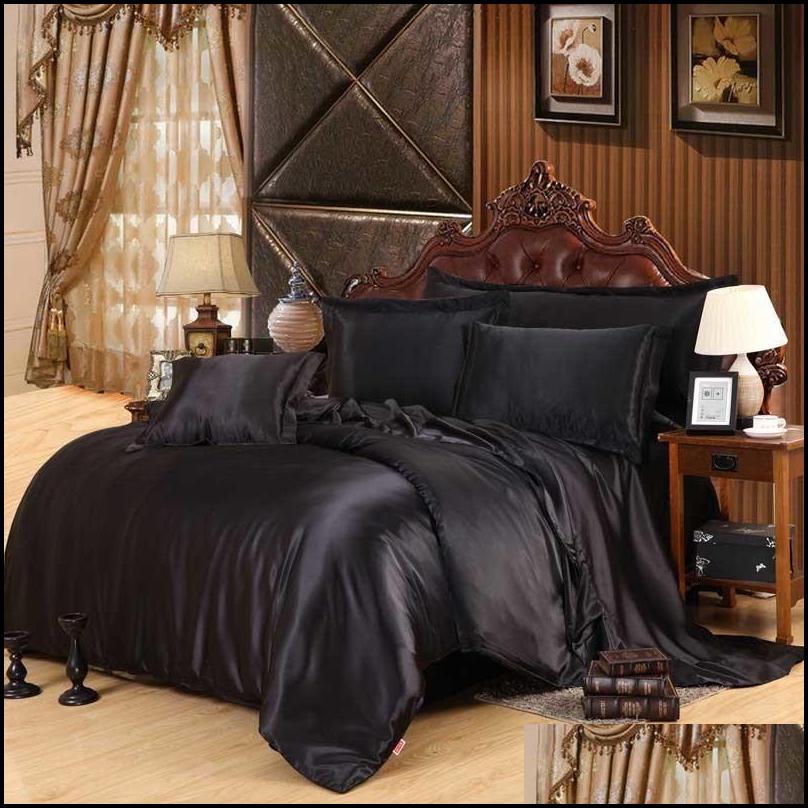 

Bedding Sets Satin Silk Set Home Textile King Size Bed Clothes Duvet Er Flat Sheet Pillowcases Wholesale T200110 Drop Delivery Garde Dhioz, Silver