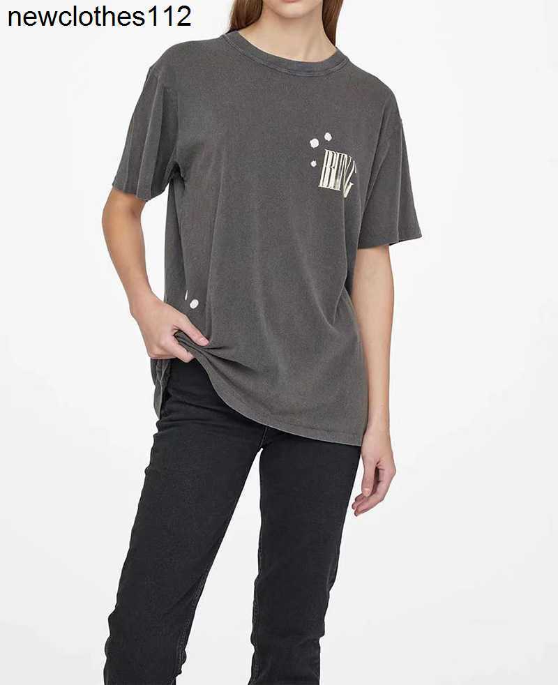 

designer Anines Bing 2023 Niche Letter Print t Shirt Stir frying Snowflake Washing Tee Women Designer Short sleeved T shirt Tops Polo, Dark gray
