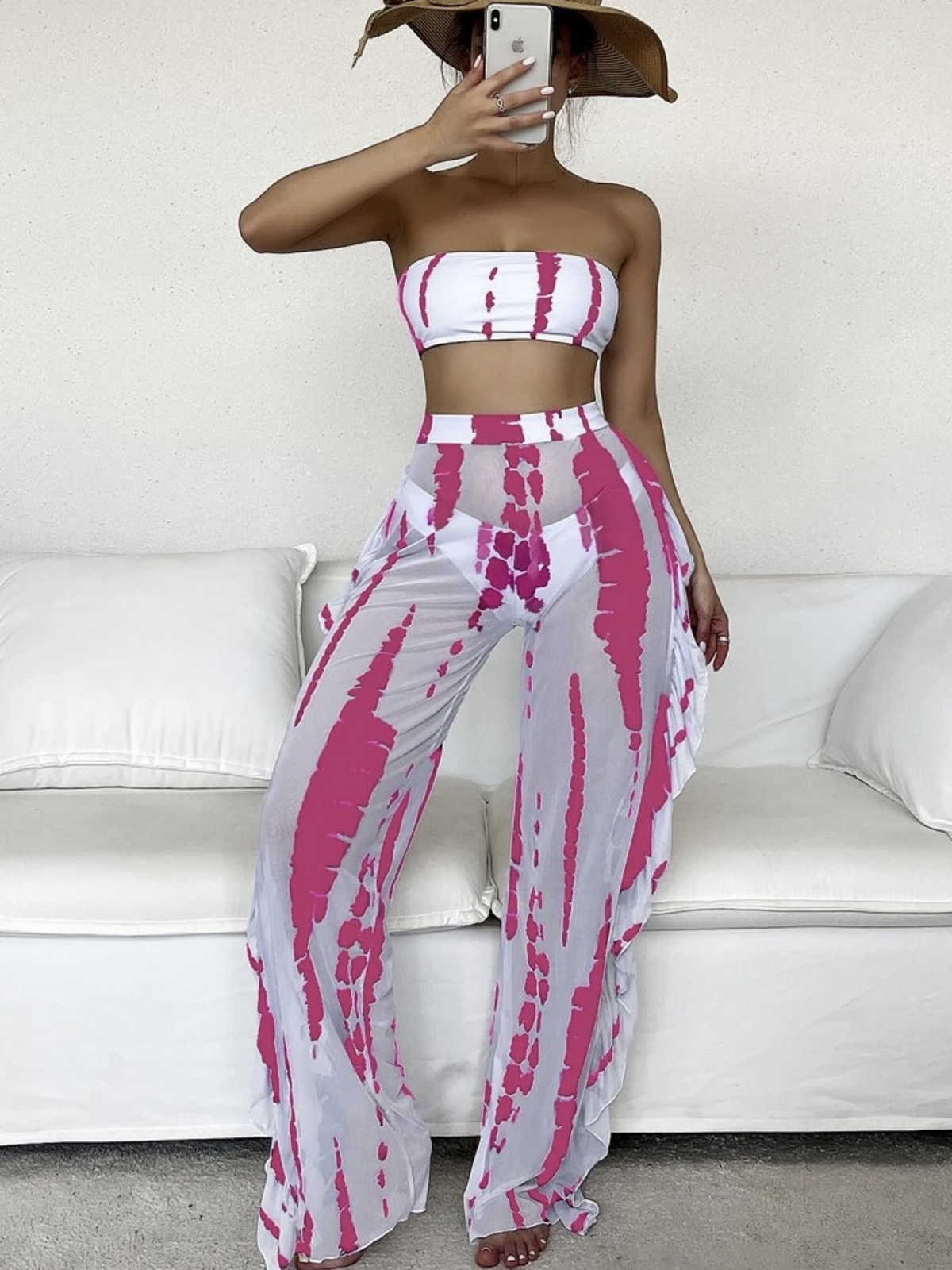 

3 Pieces Bikinis 2023 Sexy Women Swimsuits Female Bandeau Print High Waist Swimwear Biquini Bikini Set Bathing Suit Beachwear