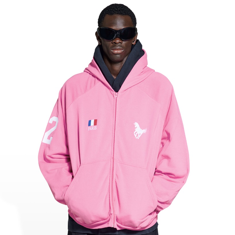 

France Paris Polo Set Horse Embroidery Oversize Hoodies Designer Luxury Fashion High Street National Flag Sweatshirt Men Women Long Sleeve Fleece Cotton Hooded, Pink