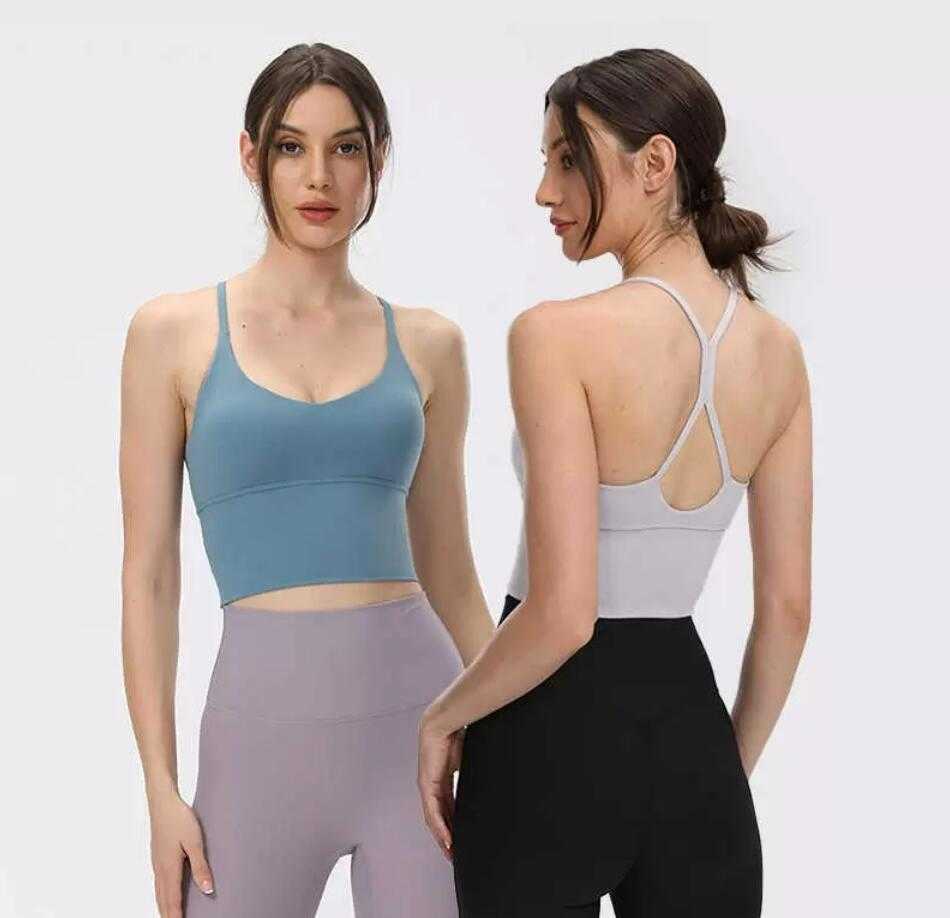 

lu-430 Yoga Tank Tops Sports Bra Hollow Out Back Sexy Thin Sling Vest Gym Clothes Women Underwear Running Fitness Shirt, Black