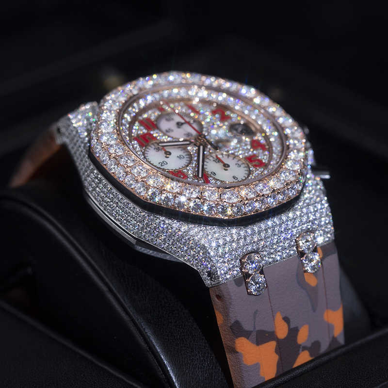

Top Brand Custom Dign Men Woman Luxury Hand Set Iced Out Diamond Moissanite Watch, White