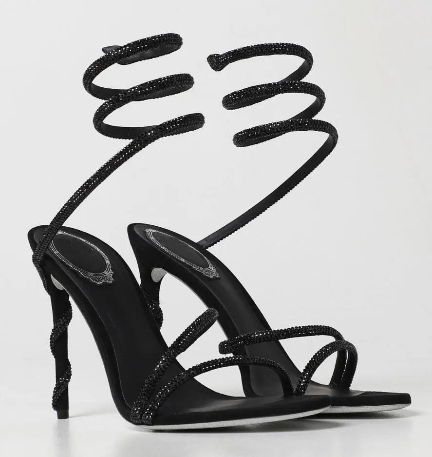 

Luxury Brand Cleo Women Sandals Shoes Crystal-embellished Strappy Spiral High Heels Lady Gladiator Sandalias Party Wedding Dress EU35-43 With Box