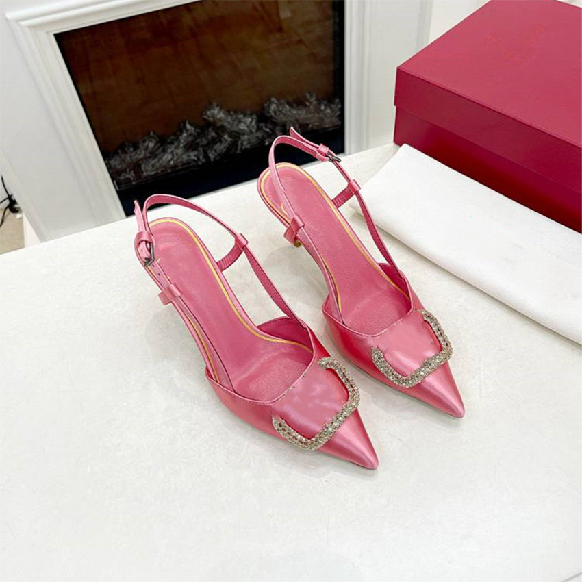 

Shoes Fashion Valentinoity Dress Women Leather High Heel Metal Buckle Letter Wedding Party Business Casual Flat Shoes 03-019