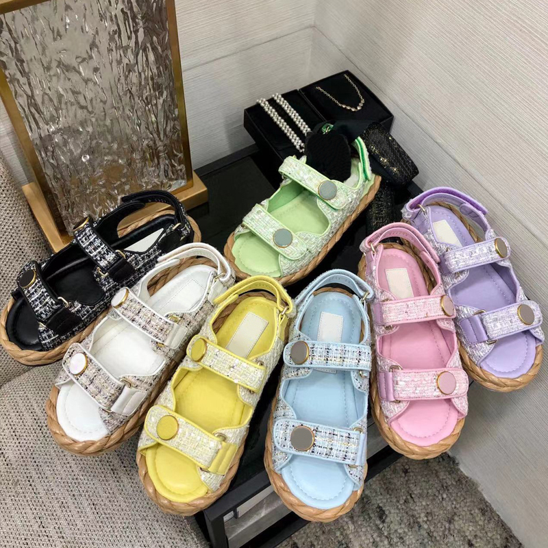 

Designer platform sandals classic Women Slippers High Quality Womens Slides fashion Crystal Calf leather Casual shoes quilted Platform Summer Beach Slipper, 22