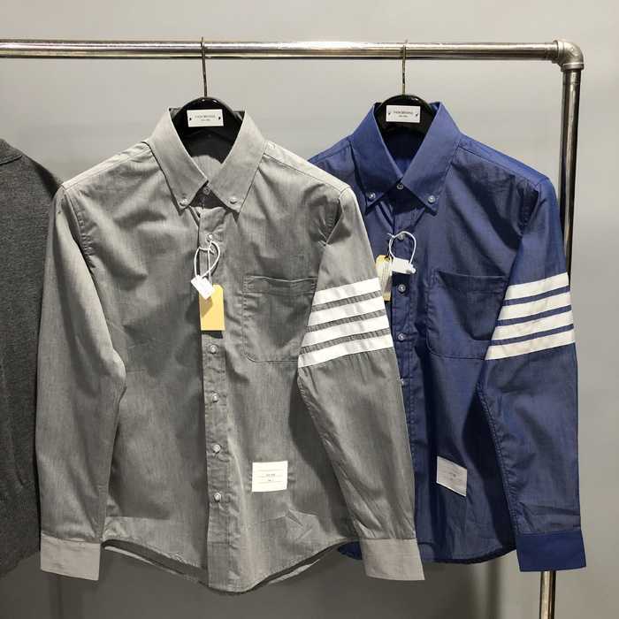 2023 Fashion TB THOM Brand Shirts Men Striped Slim Fit Long Sleeve Casual Shirt Spring Summer Thin Poplin Solid Men's Clothing