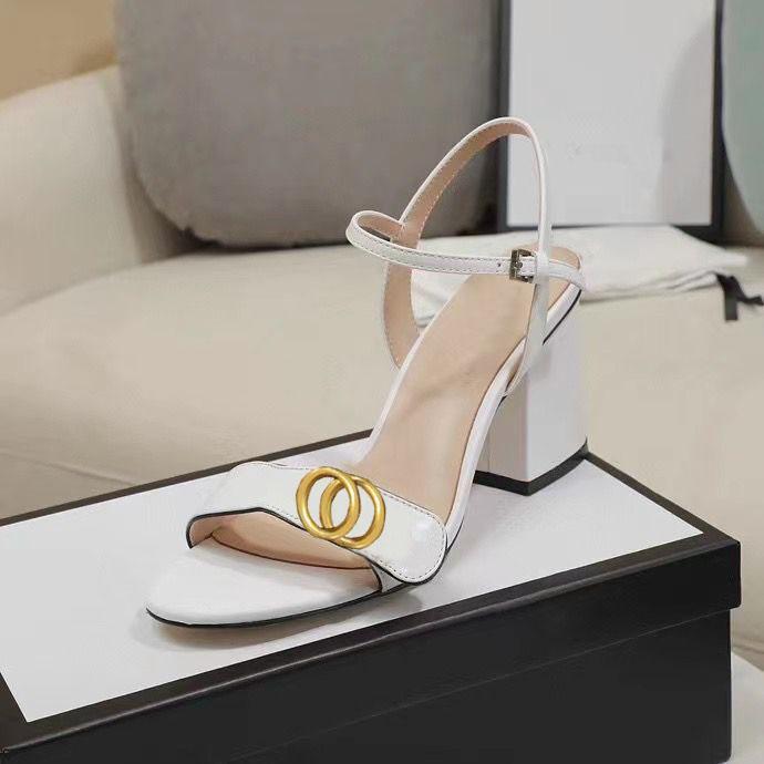 

Classic High heeled sandals party 100% leather women Dance shoe designer sexy heels Suede Lady Metal Belt buckle Thick Heel Woman shoes Large size 34-42 us3-us11 With box, Apricot