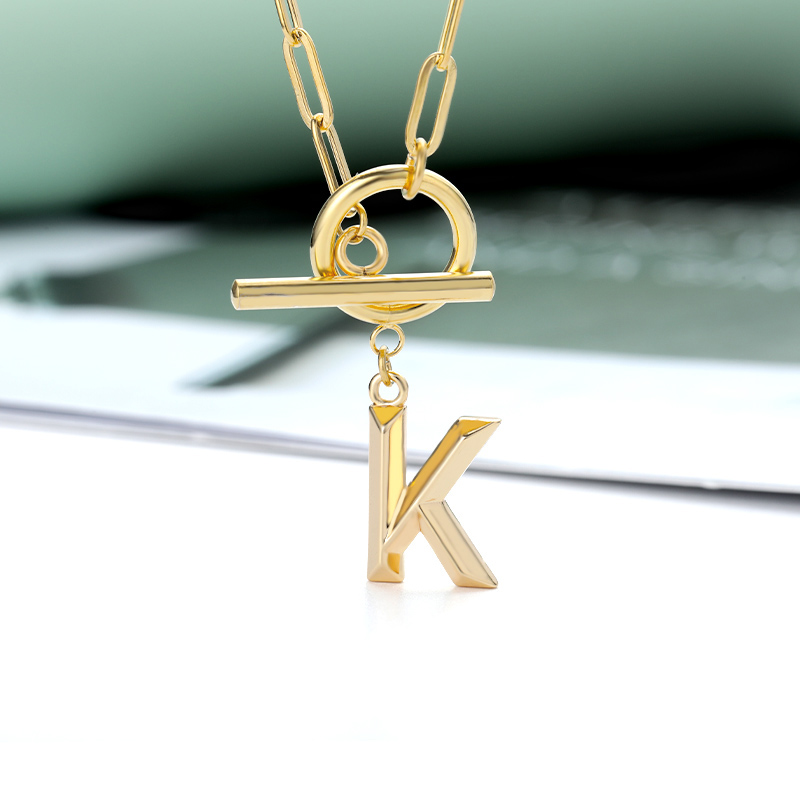 

Initial Letter Necklaces For Women Gold Stainless Steel Chain Thick OT Buckle Necklace Birthday Jewelry Gift