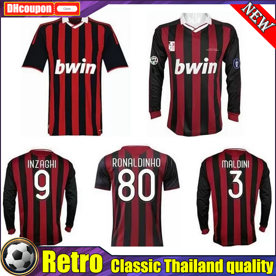 

2009 2010 MILAN Retro soccer jerseys vintage football shirt 09 10 classic ac Maglia da calcio long sleeve MALDINI SEEDORF BECKHAM RONALDINHO long and short shirt, 04