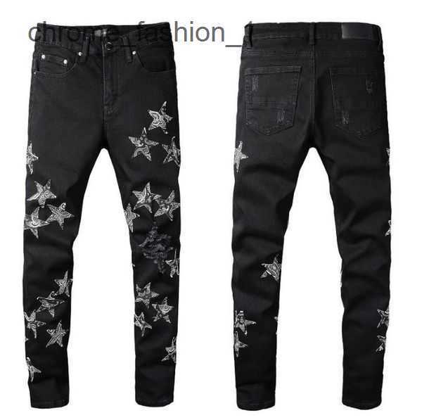 

Trouser Pants amirly Hop Trousers Designer Fashion Holes Mens Hip Jeans Distressed Zipper Denim for Embroidery Male 4 GWH1, 20