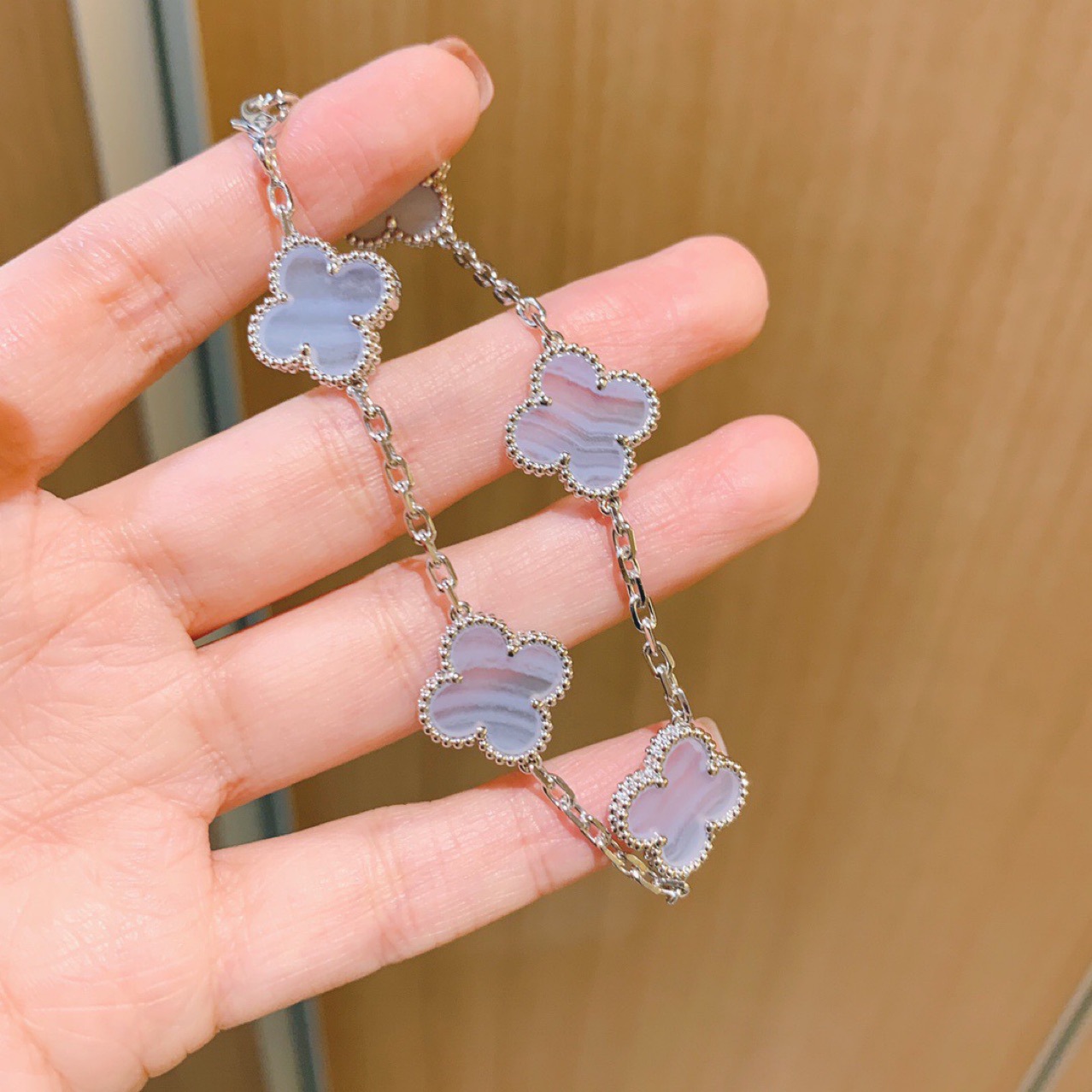 

Purple Chalcedony Clover Charm Bracelets