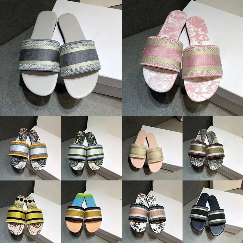 2023 Paris Fashion Sandals Slippers Woody Mule Flat Summer Flip-Flops H Women's Beach Shoes Hotel Bathroom Sexy Pink Light Grey Sandales Gre