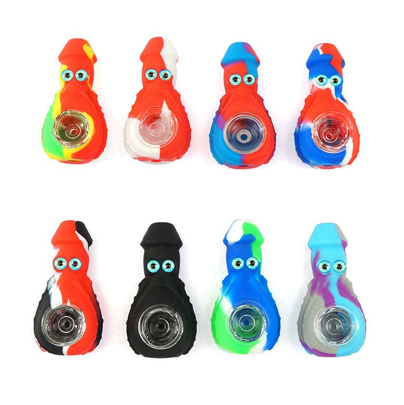 

Latest Colorful Silicone Octopus Style Pipes Herb Tobacco Oil Rigs Glass Hole Filter Bowl Portable Handpipes Smoking Cigarette Hand Holder Tube DHL