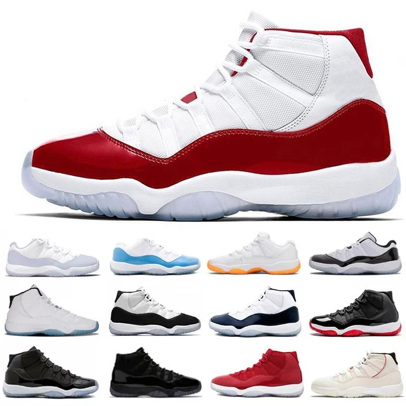 

With Box Cherry 11 Basketball Shoes Men Women 11s Cool Grey Cement Midnight Navy Jubilee 25th Anniversary Cap and Gown Concord Bred Low Mens