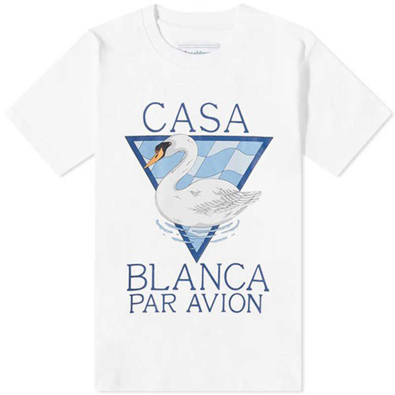 

23SS New Casablanca designer Classic Fashion Cotton tee T shirt White Swan Print Men and Women Loose and Versatile Short-sleeve Tee, White4