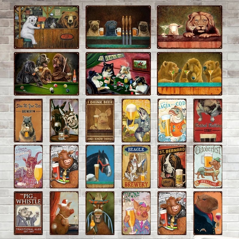 

Funny Animal Drinker Vintage Metal Tin Sign Beer Drink Lover Decorative Plaque Wall Decor Pub Bar Man Cave Club Decoration personalized Tin Signs Size 30X20CM w01