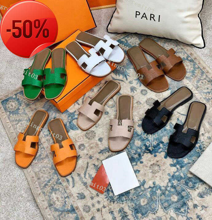 

Slippers Fashion Sandals Designer Women Leather Womens Slide Summer Luxury Flat Slides Ladies Beach Sandal Party Wedding Slipper With Box2, Color 10