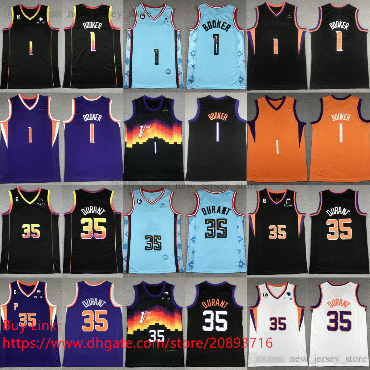 

2023 New Man Youth Basketball 35 Kevin 1 Devin Durant Booker Jersey Stitched Kids Boys With 6 Patch White Purple Retro Black Valley City, As picture