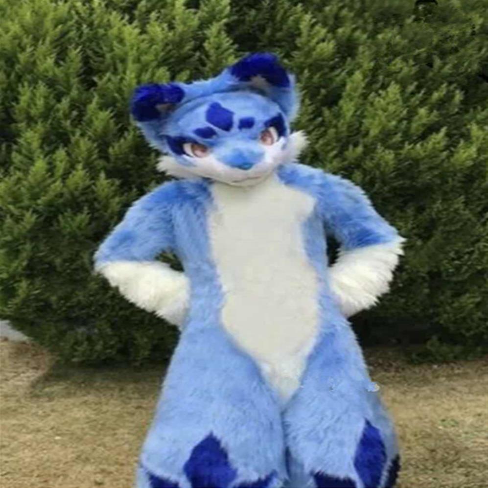 

Long Fur Husky Dog Fox Mascot Costume Fursuit Halloween Suit333H, Blue