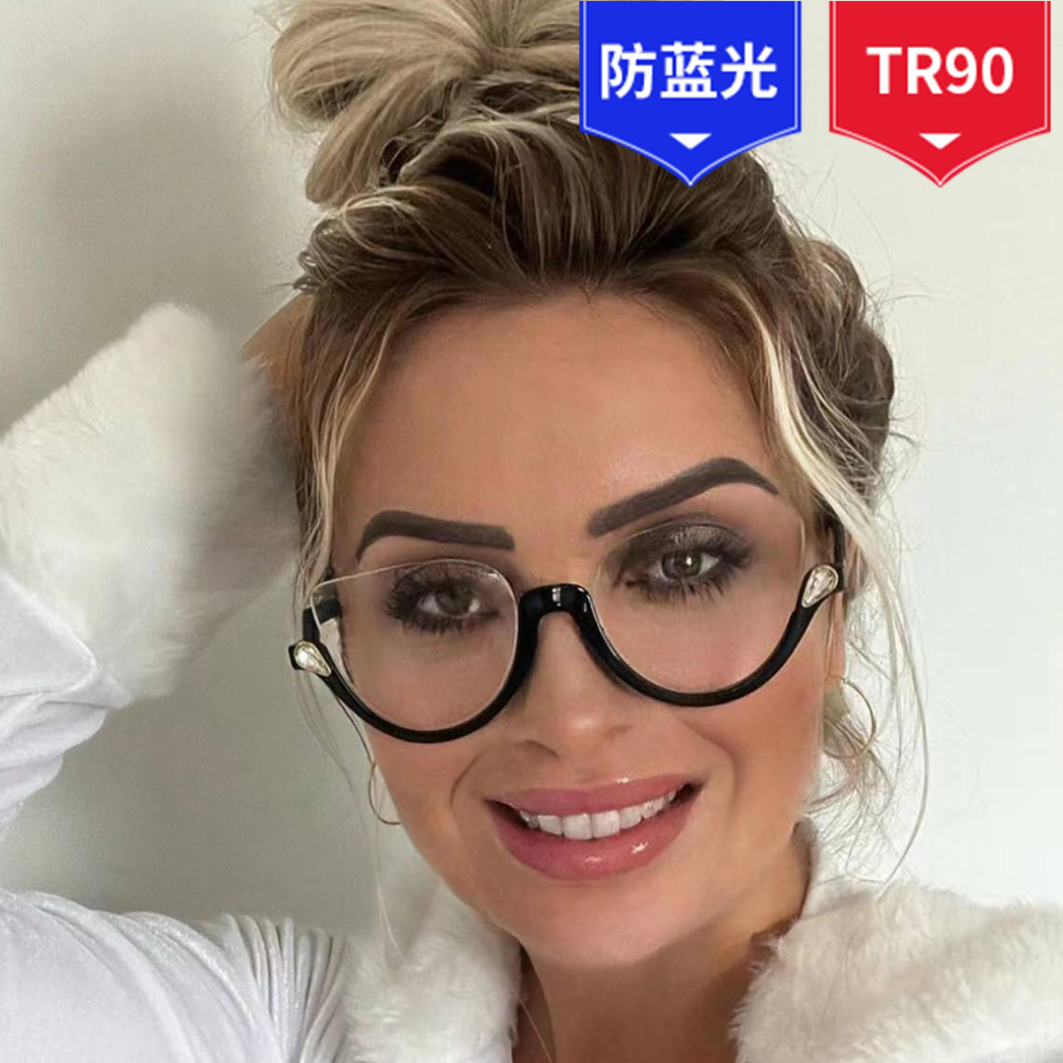 

Designer sunglasses peculiar eyewear mens sunglasses cat's eye suspension spring new anti-blue glasses frame half-frame diamond retro flat mirror ins glasses frame.