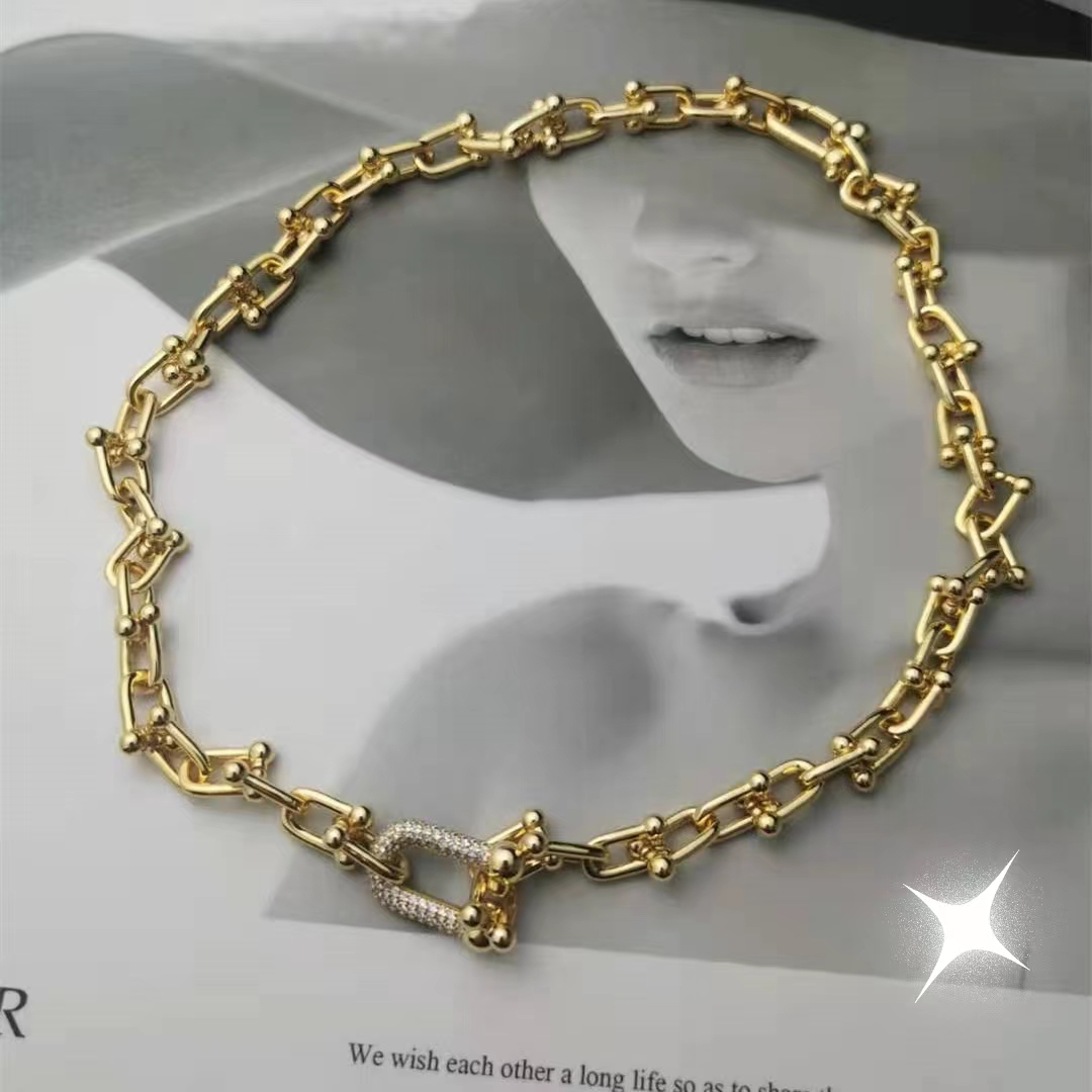 

Designer Brand tiffany U Shape Link Chain Pendant Necklaces Hip Hop Copper Luxury Horseshoe Diamond Choker Necklace Bracelet Party Wedding Jewelry