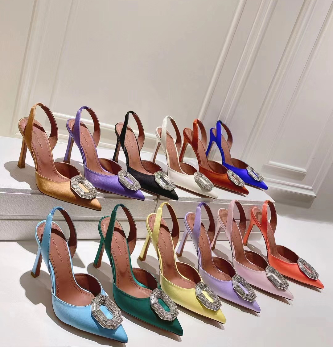 

Amina Muaddi Designers Heels womens sandals high heeled shoes pointed toesl crysta buckle wedding dress heel strap genuine leather sole sandal 10cm with box, Color 11