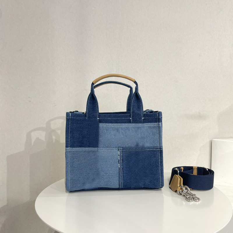 

Shopping Bags Net red new fashion denim letter Tote Handbag contrast color splicing leisure one shoulder diagonal cross Bag Fashion 220420, Navy blue