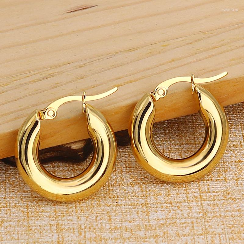 

Hoop Earrings Steel Gold Tone Women Chunky Hoops Gift Fashion Jewelry Stainless Wives Round Smooth Thick 20mm/25mm
