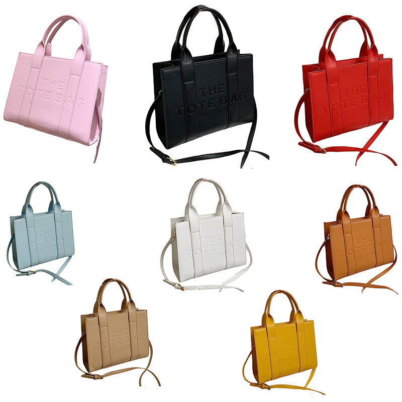 

The Tote bag For Womens Pink Black White Red Blue Brown Yellow Khaki PU Shoulder Handbag Classic Travel Book bags, Colour 1
