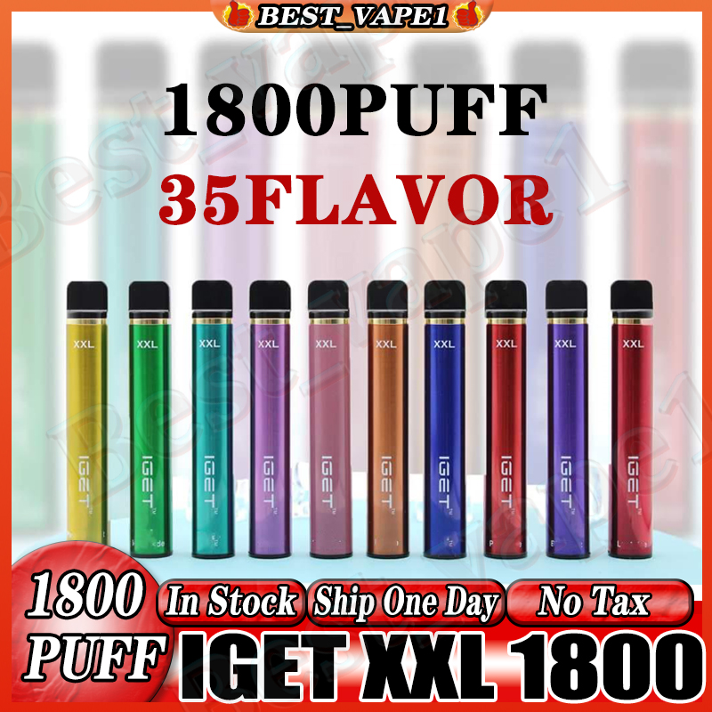

100% Original Iget XXL Disposable Pod E-cigarette Device Kit 1800 Puffs 950mAh Battery 7ml Prefilled Cartridge Vape Pen Authentic