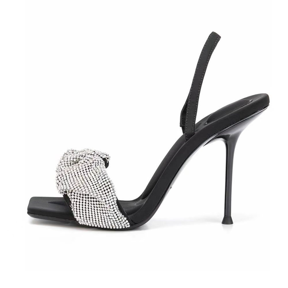 

Rhinestone Stiletto Heel sandal Square head with fold crystal-encrusted Evening shoes 4.5cm 10cm Luxury Designer Sexy fashion ankle strap Women's party dress shoes, White sandals 10cm