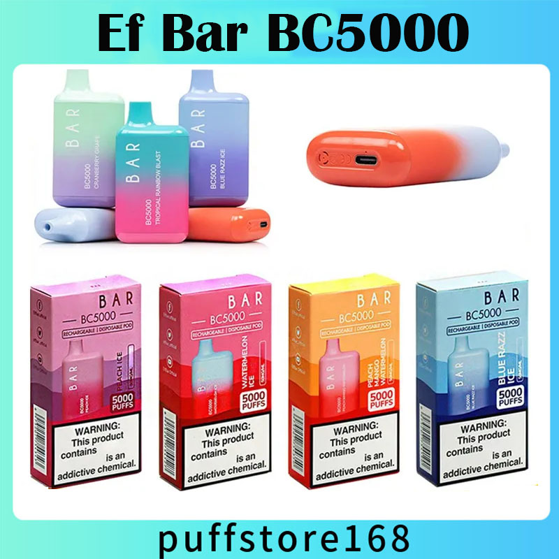 

Ef Bar BC5000 Disposable E cigarettes 5000 Puffs Vape Pen 13ml Prefilled Mesh Coil Pods 650mAh Rechargeable Battery Vaporizers elux ultra esco bar randm