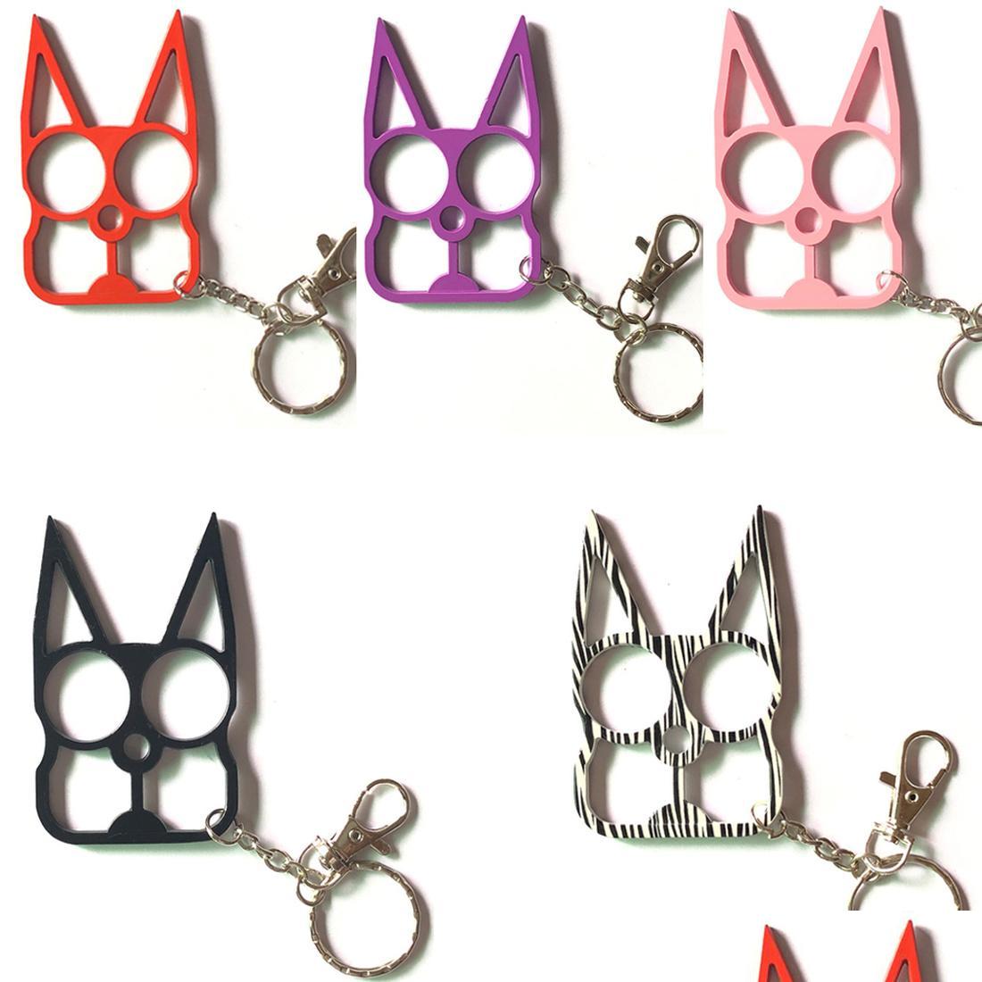 

Keychains Lanyards Genuine 5.2X8.2Cm Cute Cat Keychain Rabbit Ears Selfdefense Tool Two Finger Clasp With Key Chain Supplies Outdo Dhfma