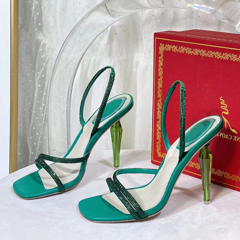 

Rene Caovilla Diamond Crystal Emerald Green Sandal 105mm Luxury Designer lady crystal-encrusted toe strap Stiletto Heel Rhinestone Party