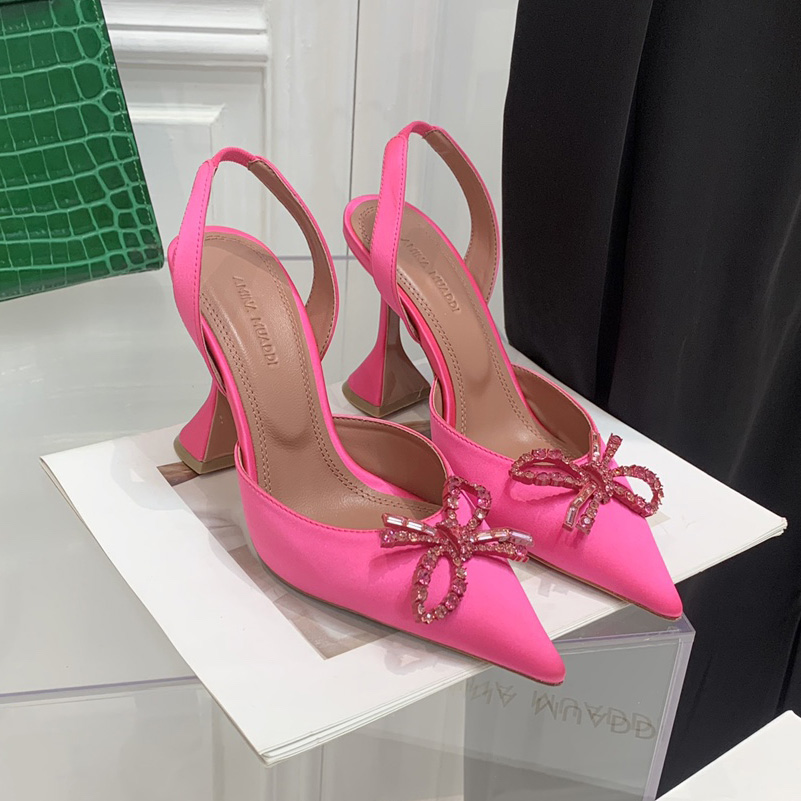 

Wedding Designer Sandals Heels Slides Women Dresses Shoes Luxury Prom High Amina Muadi Bow Crystal Trim Buckle Pointed Sunflower PVC Sandals 10Cm 35-42, 16