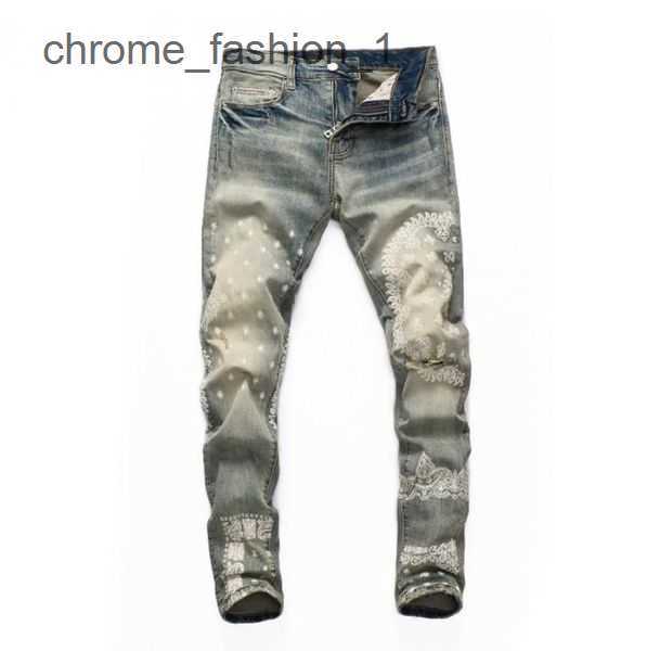 

for amirly Designer Mens Distressed Jeans Denim Embroidery Pants Zipper Fashion Holes Trouser Trousers Hip Hop Male 10 K1SB, 14