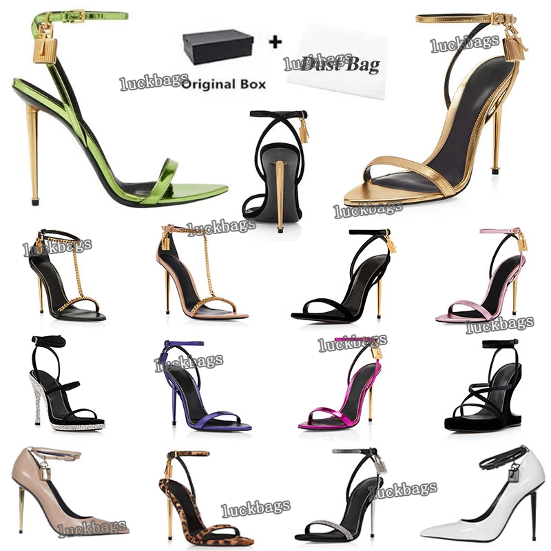 

23S Elegant Brand tom-fords-heel Sandals Designer Women Toes Shoes Padlock Pointy Naked Shoe Hardware Lock and key Woman Metal Stiletto Party Dress Wedding Eur 34-42, #27