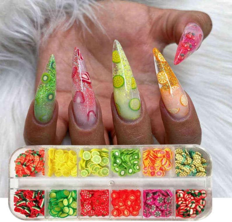

Mixed 3D Fruit Slices Sticker Polymer Clay DIY Designs Slice Lemon Nail Art Sliders Nails Art Decors Women Nail Tips Manicure Y2202960318, 14