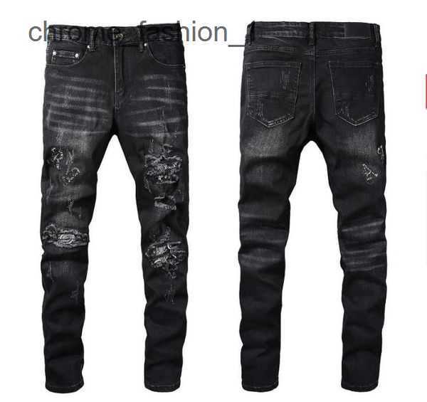 

Fashion Trousers Jeans Denim Embroidery Pants amirly Holes Trouser Hip Hop Distressed Zipper Designer for Mens Male 3 H1VT, 11