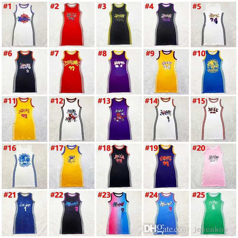 

Women Dresses Designer Sexy Basketball Letter Pattern Printed Casual Dress Double Sided 8-ribbon Sleeveless One Piece Skirt, #23