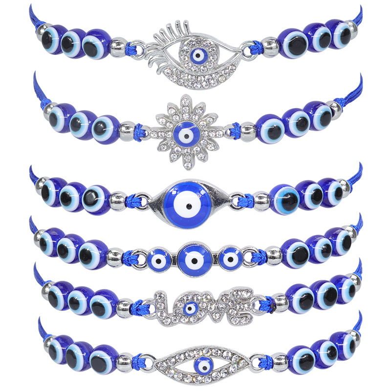 

Charm Bracelets Turkey Blue Evil Eye Card Bracelet Women Handmade Rope Chain Crystal Lucky Eyes Beads Girl Party Jewelry Gift Couple Otn7H