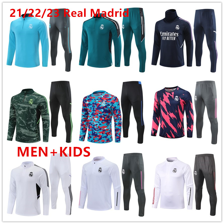 

2021 2022 2023 Real Madrids Tracksuits embroidery High collar 22/23 Men Kids kit soccer Training clothing outdoor jogging shirt
