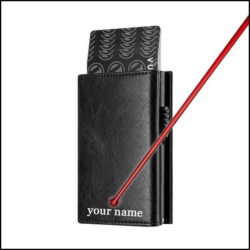 men credit card holder rfid blocking microfiber leather magnetic closure  up wallet with id window and pant bag j220809