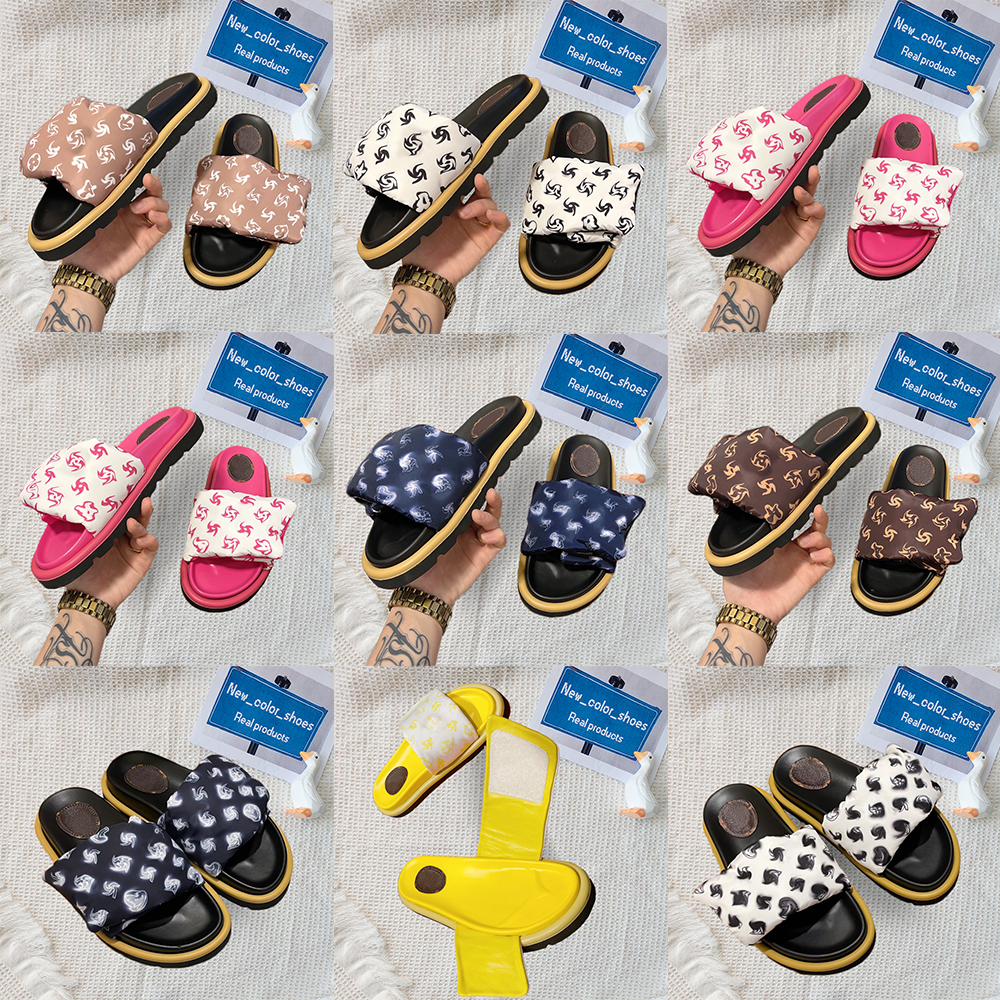 

LUXURY L Designer Men Women Slippers Sandals Embossed Printing Pool Pillow Hook & Loop Mule Summer Flat Heel Scuff Slides Flip Flops Beach LVS Sandals Size 35-45