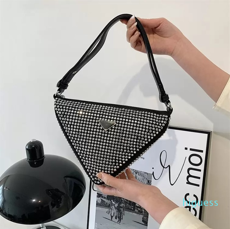 

Designer-Handbag trendy Triangle Rhinestone Cross women's summer glittering net red factory outlet, Black9