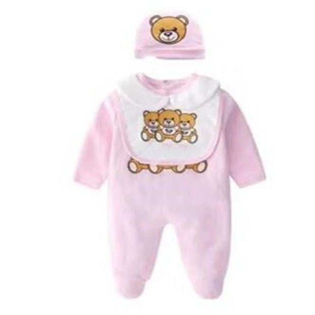 Cute kids Clothes Sets Baby Romper Printing bear Newborn Boys Girl Bodysuits Designer Toddlers Infants Jumpsuit Bibs Cap Outfits L26922